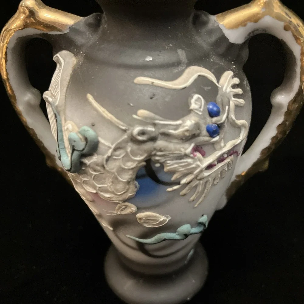 VTG Royal Moriage Dragon Ware Satsuma Mini Urn Vase Hand Painted 3.5